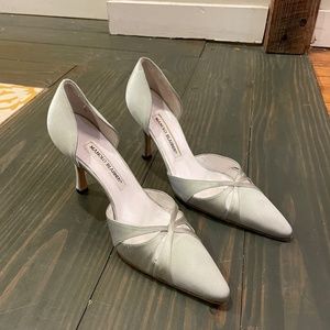 Grey Satin Low Heels
